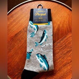 Parquet Novelty Men’s Fun Crew Socks Fish Outdoors Sock 10-13 Shoe Sz. 6-12.5